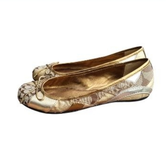 Coach Ariell Patchwork Monogram Signature Gold Flat Ballet Slip On Shoe Women 9 - Picture 4 of 8
